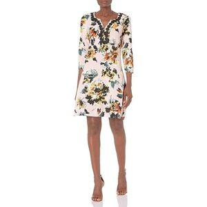 Cappagallo “Brittany” Floral Scuba Crepe Dress Pink Multi Size 14